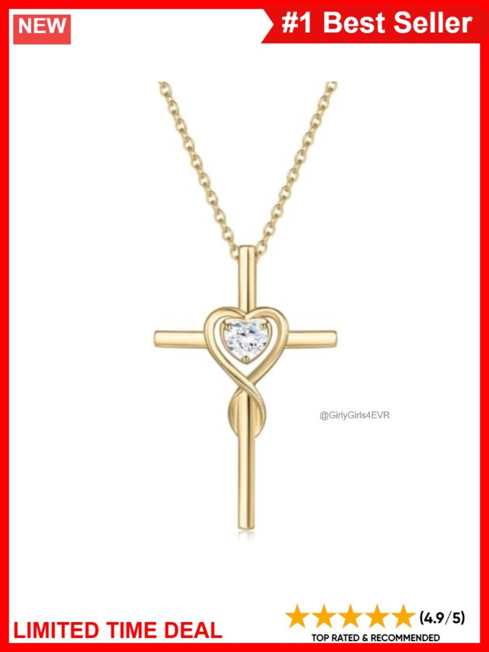 925 Sterling Silver 14K Gold Plated Cross Pendant Necklace Birthstone